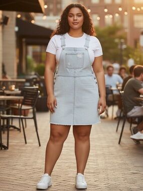 Wild Fable Women's L Bib Overall Dress Jean Denim Light Wash Raw Hem Cotton